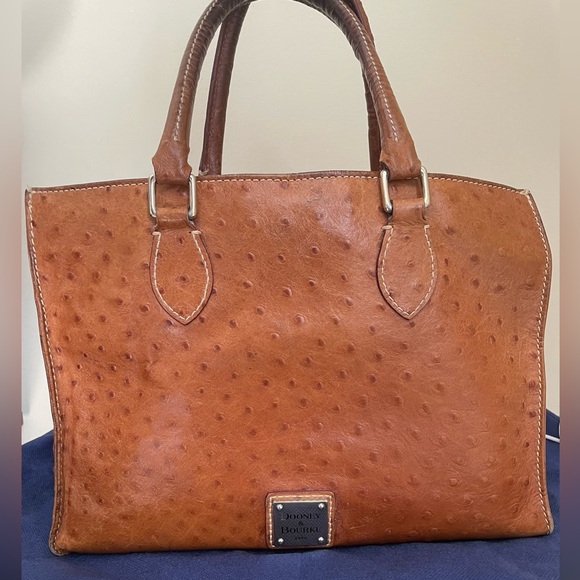 Dooney & Bourke Brown Ostrich Square Shopper Barlow Handbag with Snap Closure - Picture 2 of 15